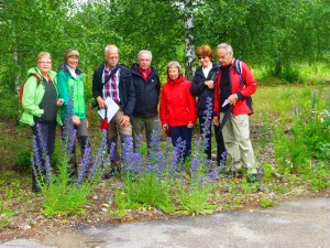 Deltagarna poserar invid praktfulla exemplar av blåeld, 29/6 2014. Foto: Einar Marklund